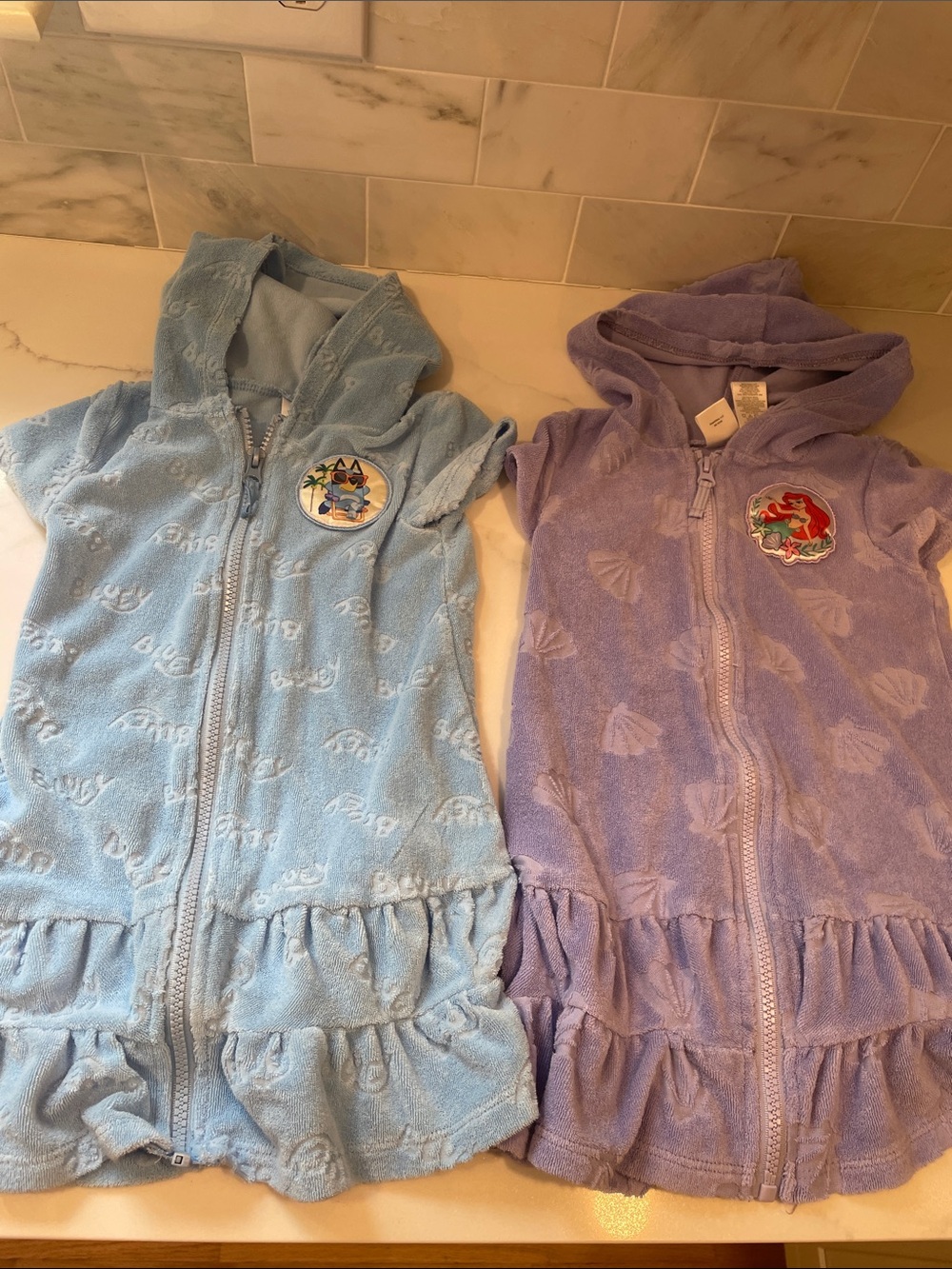 Disney Kids Hooded Terry Zip Coverups - Light Blue & Lavender